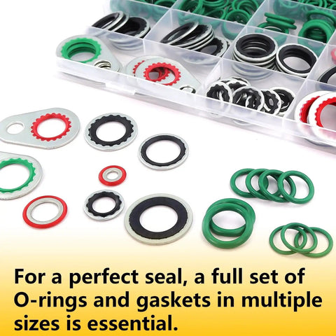 Ultra Value 265 Piece AC O Ring And Gasket Seal Kit For R134a Systems with line seals, washers, and gaskets on display