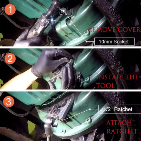 Installation steps for Engine Barring Flywheel Turning Tool Kit For Volvo Mack Trucks 1998 To 2018 D11 D12 D13 D16 MP7 MP8 MP10.