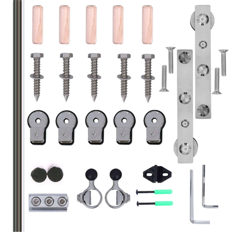 9Ft Stainless Sliding Barn Door Hardware Kit For Single Wooden Door Super Smooth And Quiet Fits 54 Inch Door Panel J Shape Hanger Heavy Duty Stainless Steel Track With Aluminum Rail Holds Up To 220 Lbs components layout