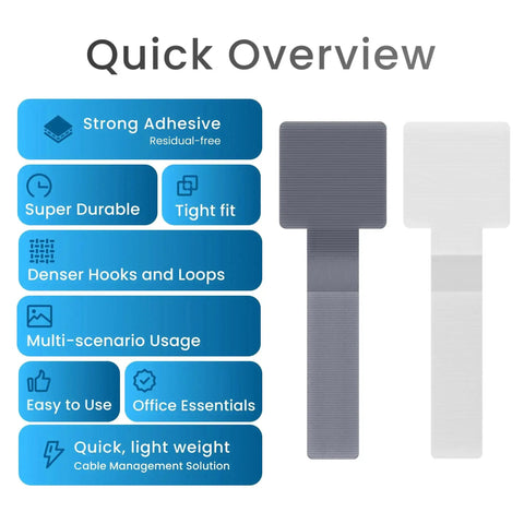 Self Adhesive Hook And Loop Cable Ties For Easy Cable Management, Sticky Back Cord Organizer And Clip, No Tools Needed, Get Your Cords Neat At Home And Office, 40 Pack overview with features.