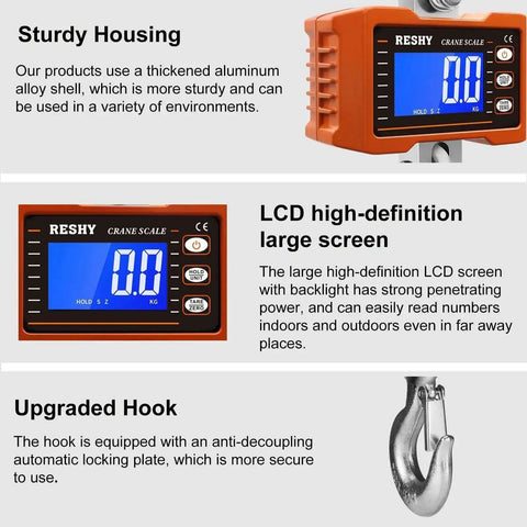 Digital Crane Scale Heavy Duty 2200lb 1000kg Hanging Scale for Farm Livestock Factory Construction and Hunting with LCD display