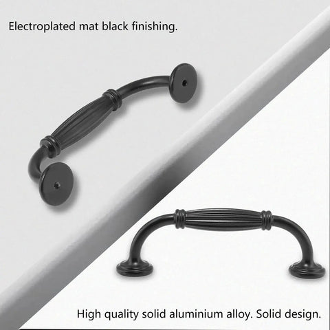 Black Cabinet Handles Set, 3 3/4 Inch Hole Center (96mm), 115mm Overall Length, aluminum alloy, matte black finish