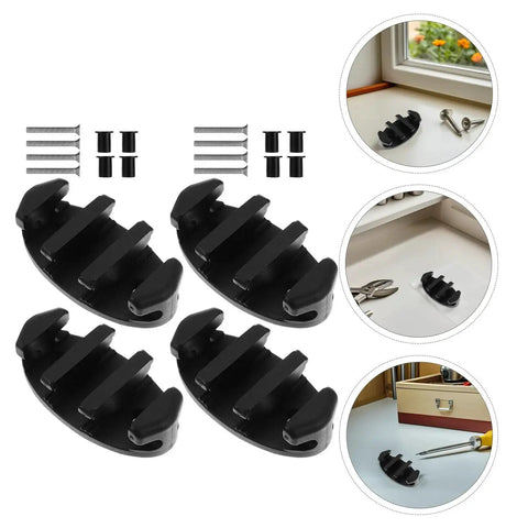 Four black nylon boat cleats with screws for kayaks and canoes; marine-grade deck mooring hardware