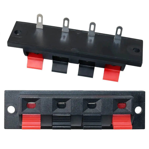 4 Pack Large Size Spring Push Speaker Terminal Block For No Fuss Wiring, red and black polarity, durable 100V 1.5A load.