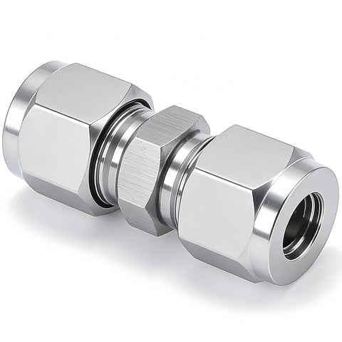 Closmos 304 stainless steel compression tube fitting union with double ferrules, 1/8 in. OD x 1/8 in., pack of 2