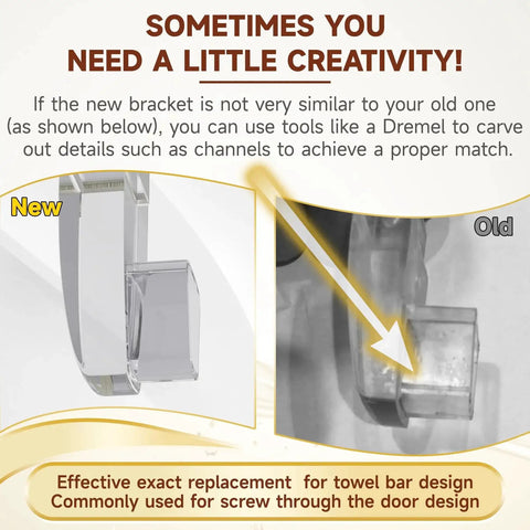 Clear Acrylic Shower Door Towel Bar Brackets For Framed Sliding Glass Doors Replacement For Basco And Alumax Towel Rods Nickel Finish Easy Install Durable Replacement Parts For Basco And Alumax Shower Door Hardware showing new and old bracket comparison