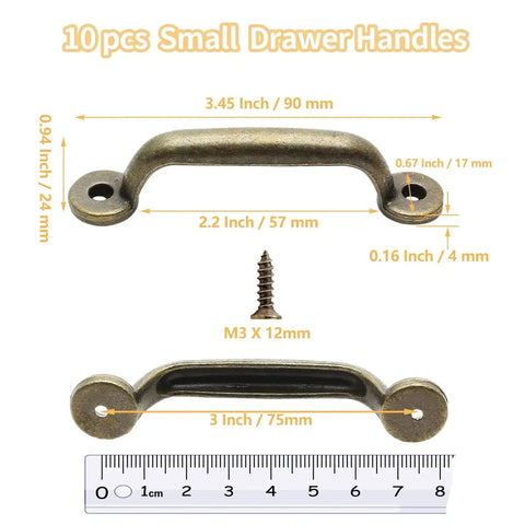 10 Pieces Zinc Alloy Vintage Pull Handles Set With Mounting Screws Small Antique Cupboard Drawer Pulls for Dresser Jewelry Box