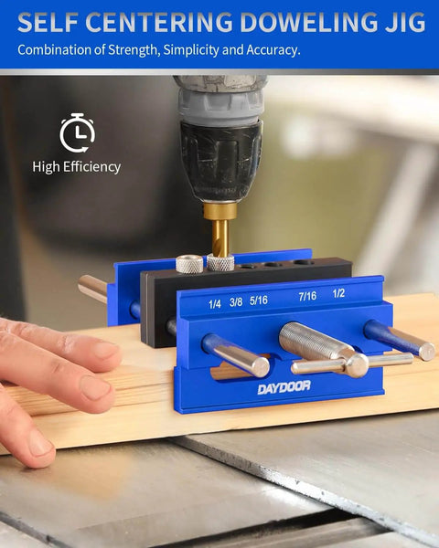 Pro-Grade 6.7 Inch Self Centering Dowel Jig Kit With Wide Capacity Doweling Jig And Drill Guide For Woodworking in use on wood