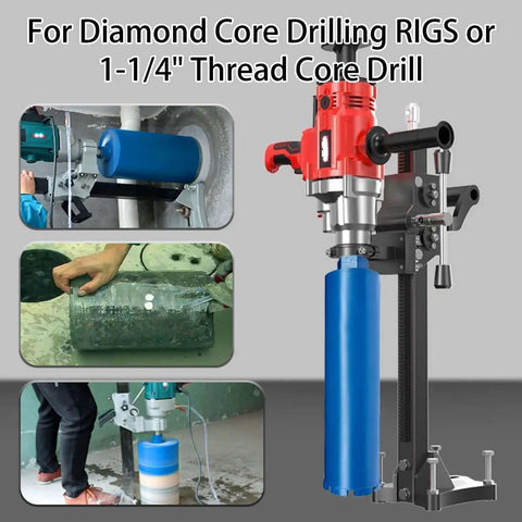 Heavy Duty Two And A Half Inch Diamond Core Drill Bit With One And A Quarter Inch Seven Thread For Reinforced Concrete Masonry Brick And Stone Fifteen Point Seven Four Inch Drilling Depth And Ten Millimeter Diamond Segment Built For Pros mounted on drilling rig