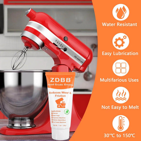 Image of a red KitchenAid mixer with a tube of Food Grade Grease Lubricant For Kitchenaid Mixers And Commercial Coffee Machines NSF H1 Certified