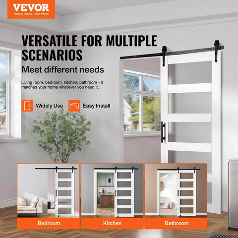 Glass Sliding Barn Door With Solid Wood Frame 30 By 84 In Includes 5.5Ft Sliding Door Hardware Kit With Handle And Floor Guide