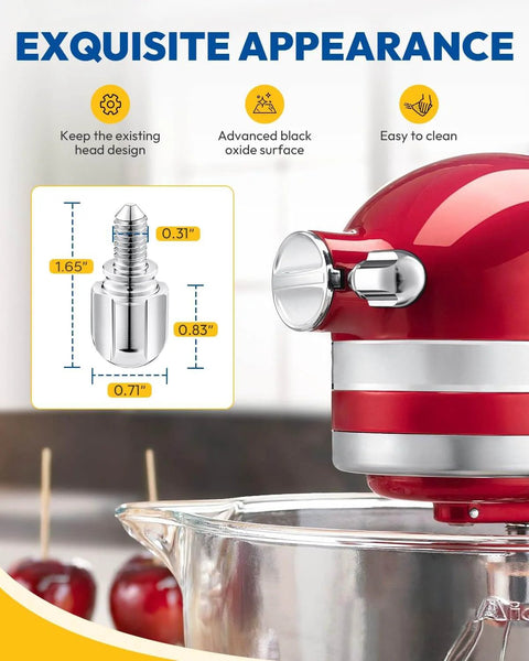 Attachment Thumb Screw For Stand Mixer Attachments Upgraded 6061 Aluminum 1.65 Inch Long Chrome Finish Replacement Part installed on mixer
