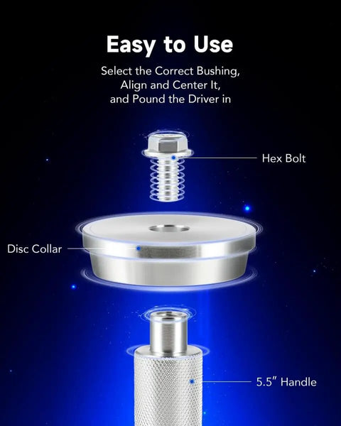 Hex bolt, disc collar, and 5.5-inch handle from Rear Axle Bearing Service Kit With 3 Pullers And 9 Driver Discs For Removal