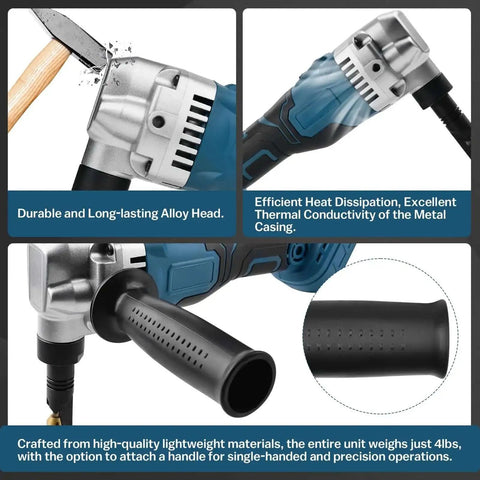 Cordless Nibbler 18V 3 Speed Adjustable 16 Gauge Sheet Metal Cutter With Brushless Motor Up To 2400RPM, showing handle and grip detail
