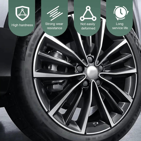 Close-up of a car wheel showing lug nuts for Beefy 1 Piece 6 Spline Lug Nut Socket Locking Key For Wheel Locks, Wheel Lock Removal Tool, Heavy Duty Chrome Steel.