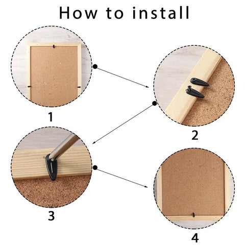 Installation process for 100 Pcs Metal Picture Frame Turn Button Fasteners With 100 Pcs Screws Black Backing Clips for securing frames.