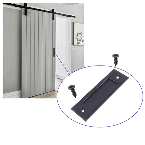 Sliding Barn Door Finger Pull Black, 6 Inch Solid Steel Flat Bottom Handle With Self Tapping Screws, installed on door