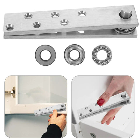 Heavy Duty 360 Degree Hidden Door Hinge in Stainless Steel for Wood Doors, shown uninstalled and in use on secret door.