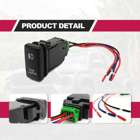 LED Fog Light Symbol Push Button Switch with White Backlit On Off Kit Connector Wire Included Rugged ABS Rocker