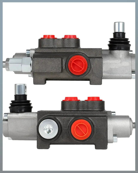 One Spool Hydraulic Pro Grade Flow Control Valve With 11 GPM At 3600 PSI G Ports close-up of two units showing design