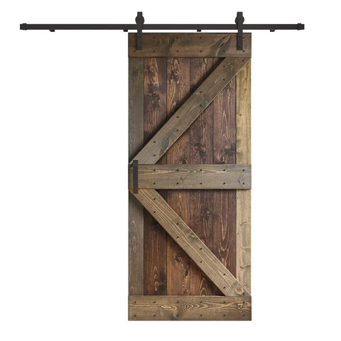 36 In By 84 In Knotty Pine Sliding Barn Door Kit With Hardware In Kona Coffee Smoky Gray Dope Finish, Hand Made In USA, Pre Drilled