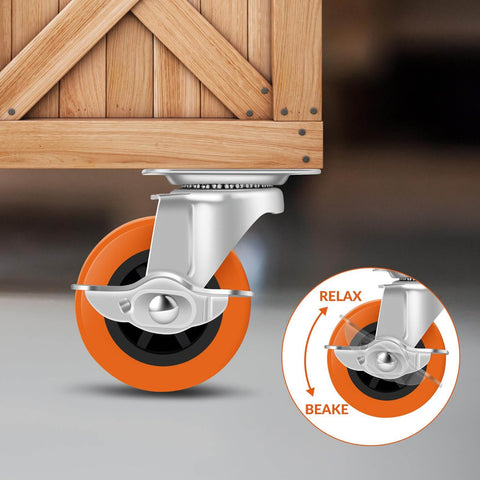 Caster Wheels, 3 Inch Heavy Duty Casters Set of 4 - Locking Swivel Plate Polyurethane Wheels with Brake for Furniture, Carts, and Workbench - Canadian Ball Bearing Supplier.