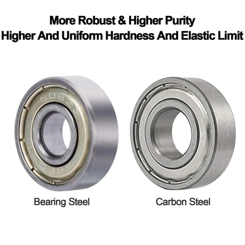 20-Pack 608 ZZ Sealed 8mm x 22mm x 7mm Double Iron Shield Deep Groove Steel Miniature Ball Bearings comparison with carbon steel