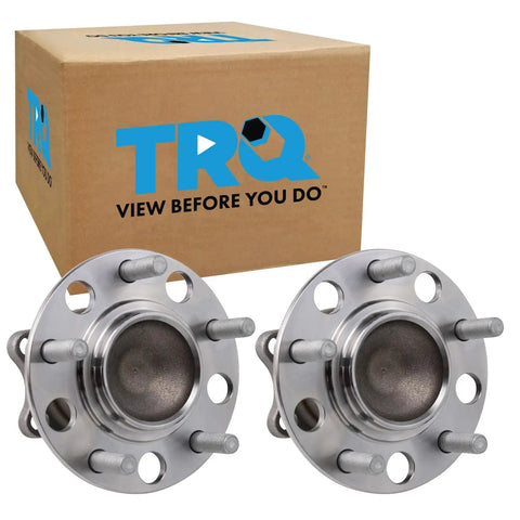 Two Piece Rear Wheel Bearing And Hub Assembly Set For Mitsubishi Lancer 2008 To 2017 And Outlander 2011 To 2012 Outlander Sport Rear Driver And Passenger Side Kit, showing both assemblies and packaging.