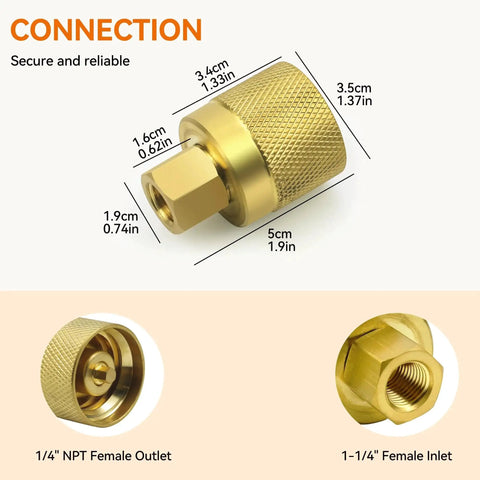 RE7141F Forklift Propane Tank Connector Female Fitting Adapter Valve Leakproof with 1/4" NPT and 1-1/4" inlet.