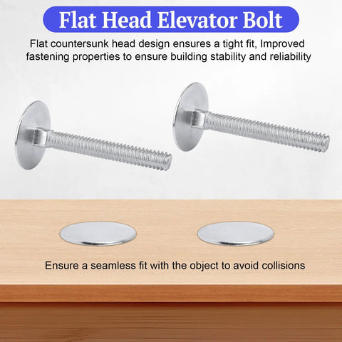 Elevator bolts, 1/4-20 x 2, zinc-plated flat-head with two round caps on wood