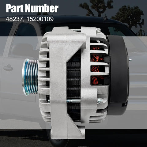 Side view of High Output 220 Amp 48237 Alternator Replacement For Cadillac Escalade ESV EXT Chevy Silverado Tahoe Suburban