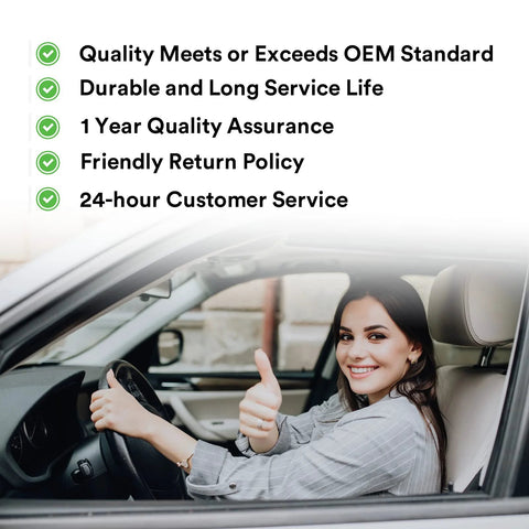 Woman smiling and giving thumbs up from driver's seat with service quality checklist for 150 Amp High Output Alternator Replacement.