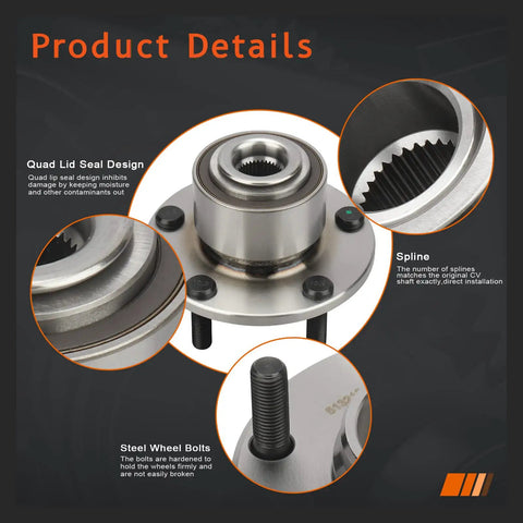 Front Wheel Hub And Bearing Assembly Pair For Mazda 3 2004 2005 5 Lug Bolt Pattern 114.3mm No ABS Left And Right Replacement