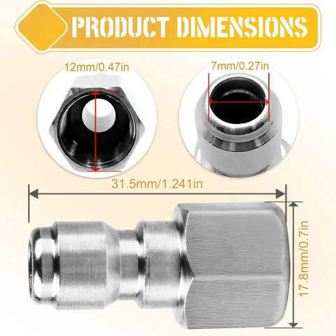 Product dimensions of Two Pack Stainless Steel Pressure Washer Quick Connect Plugs 1/4 Inch Or 3/8 Inch Male To Female NPT Fittings
