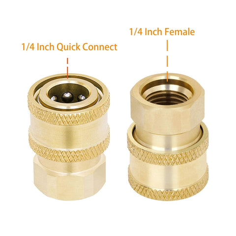 2-pack brass pressure washer couplers with 1/4-inch quick-connect to female NPT, knurled grip