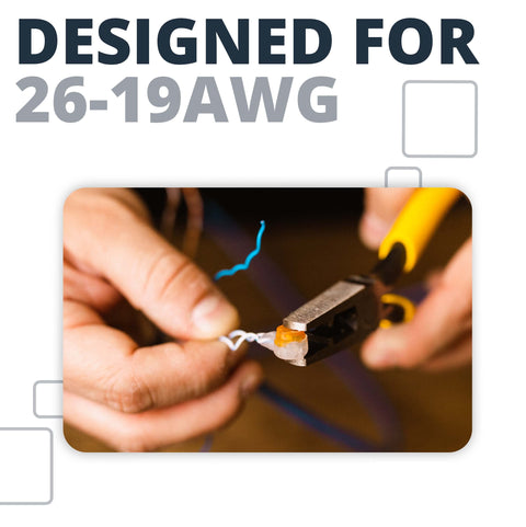 Presslok splice terminal being crimped on white wire with orange housing using pliers.
