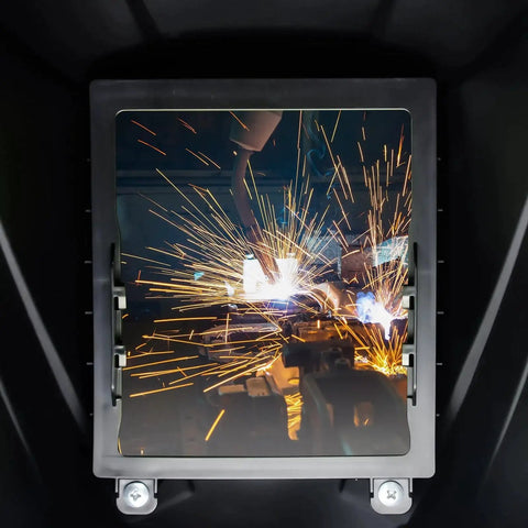 View through Large Viewing Laser Welding Helmet With OD8 Plus Eye Protection For 190nm-450nm And 900nm-1100nm Wavelengths