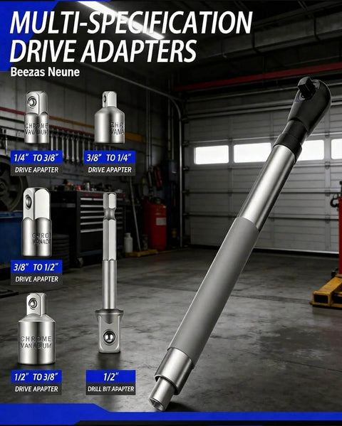 1/2-Inch Offset Extension Wrench For Tight Spots, Impact Ratchet Extender with multi-size adapters in a workshop