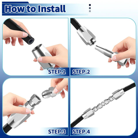 Hydraulic hose repair kit, 1/4" hose, 2 pcs galvanized carbon steel fittings, step-by-step install.
