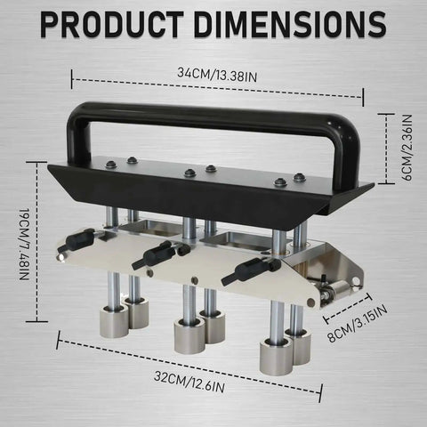 3 Station Roller Bender For Sheet Metal, Adjustable 0 To 90 Degree Bending Angles, dimensions displayed, durable metalworking tool