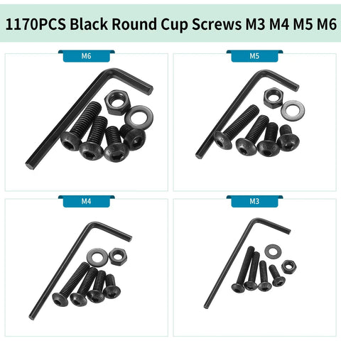 1170 Pcs Metric Bolts And Nuts Set With M3 M4 M5 M6 Hex Socket Button Head Screws Washers And Nuts Kit for DIY Projects