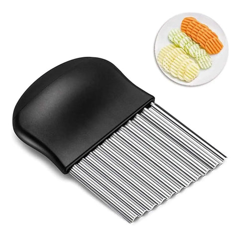 One Piece Crinkle Cutter And French Fry Cutter For Potatoes And Vegetables Stainless Steel Wavy Slicer Durable Black Kitchen Tool