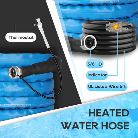 RVGUARD heated water hose, 25 ft, black with 5/8-in ID, built-in thermostat and LED indicator