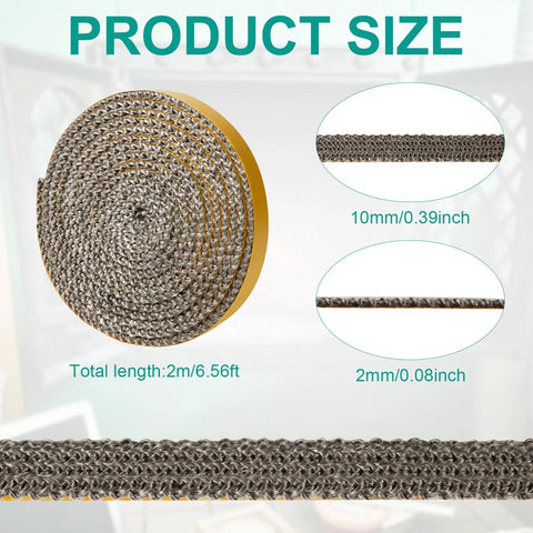 Fireplace gasket rope seal coil, fiberglass, self-adhesive, 6.56 ft length, 10 mm width, 2 mm thickness for wood stoves