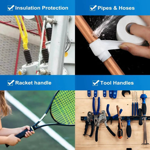 Self-Fusing Silicone Tape 1in x 10ft used for pipes, electrical insulation, racket handle grip, and tool handle wrapping