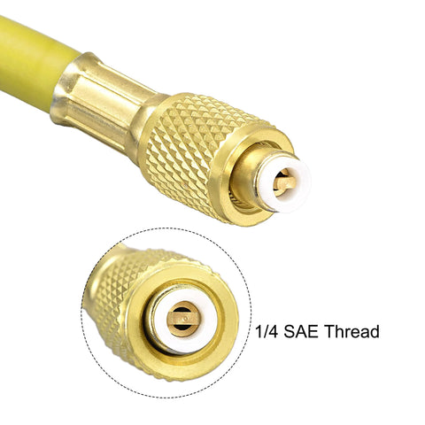 uxcell refrigerant charging hose, 1/4 SAE flare, 0.9 m yellow hose with brass fitting for HVAC maintenance