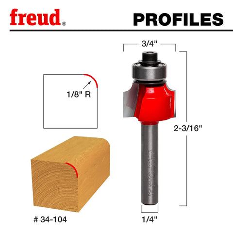 Radius Rounding Router Bit With Perma Shield Coating And Quadra Cut Design Delivers A Flawless Finish, 1/8 Inch Radius, 2-3/16 Inch Cutting Length, 1/4 Inch Shank, Two Cutters For Smooth Cross Grain And No Fuss Profile Swaps.