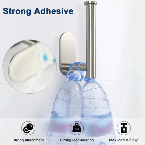 Premium Thickened Stainless Steel Self Adhesive Toilet Paper Holder with strong adhesive, holding two water bottles
