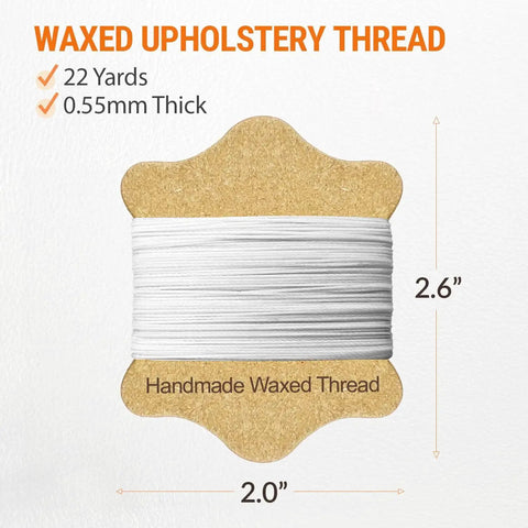 Upholstery Repair Kit With Waxed Thread And Heavy Duty Needles For Leather Canvas And Quilting, 0.55mm thick white thread spool