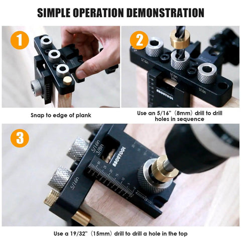 Self Centering Doweling Jig Kit For Straight Holes Adjustable Width Woodworking Dowel Jig with Drill Guides demonstration